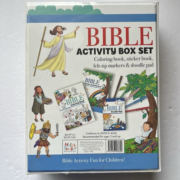 Bible Activity Box Set Childrens Coloring Book Stickers Markers Doodle Pad - Picture 3 of 6